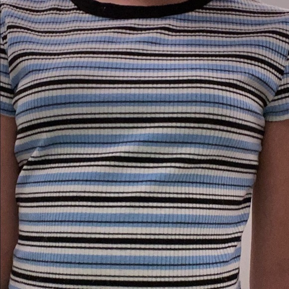 Brandy Melville Tops - black, blue, and white stripe crop top